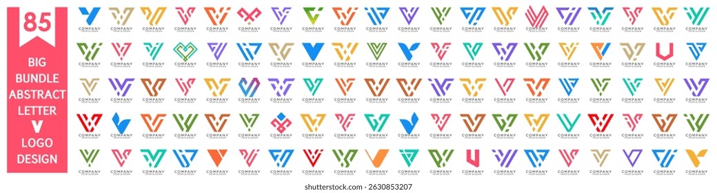 collection abstract letter V logo design. modern logotype V design with colorful. vector illustration