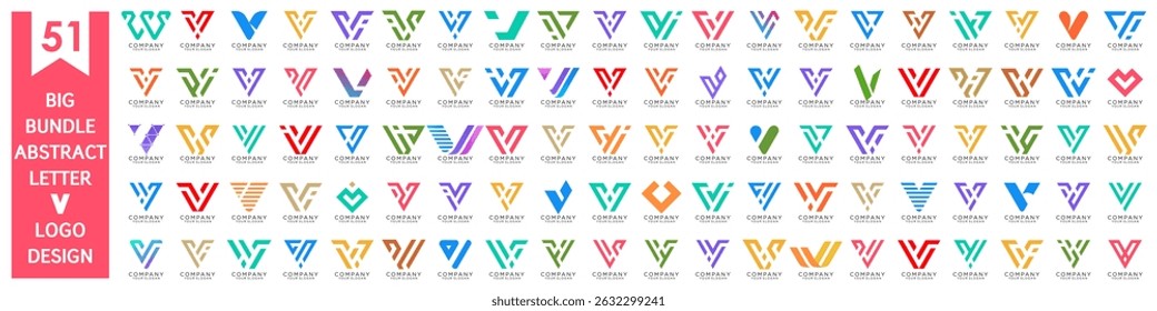 Diseño de logotipo de letra V abstracta de colección. diseño de logotipo V moderno con colorido. Ilustración vectorial