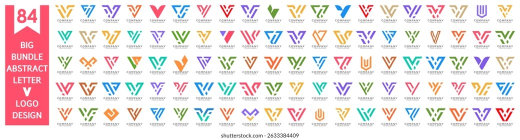 collection abstract letter V logo design. modern logotype V design with colorful. vector illustration