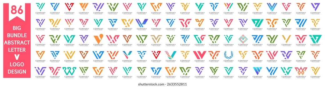 coleção abstrata letra V design do logotipo. design moderno do logotipo V com ilustração colorida do vetor