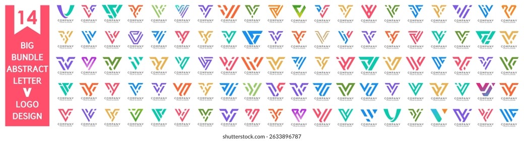 Diseño de logotipo de letra V abstracta de colección. diseño de logotipo V moderno con colorido. Ilustración vectorial