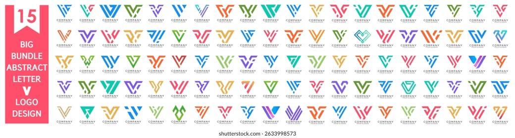 collection abstract letter V logo design. modern logotype V design with colorful. vector illustration