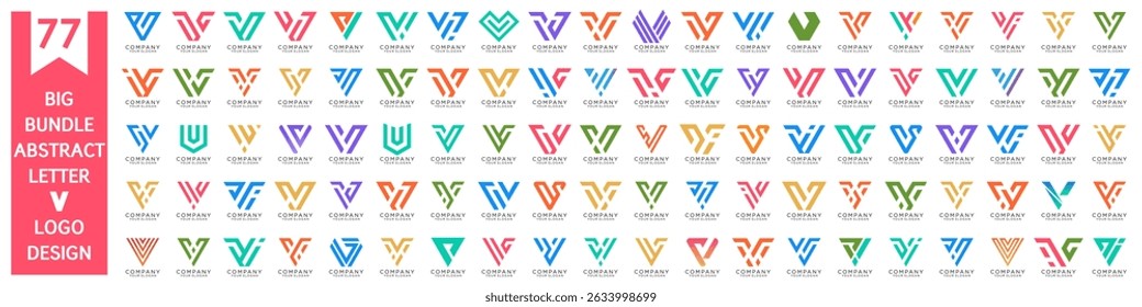 Diseño de logotipo de letra V abstracta de colección. diseño de logotipo V moderno con colorido. Ilustración vectorial