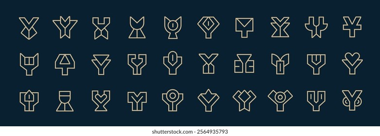 Collection of Abstract Letter Y Logos with Minimalistic Lines and Outline Style