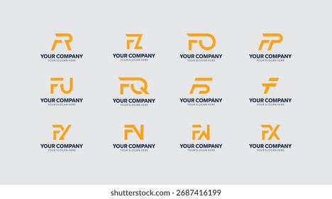 Colección de logotipos de letras Abstractas en naranja para la marca de negocios sobre fondo gris claro