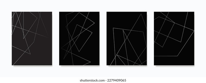 A collection of abstract line art geometric wall decor with monochrome lines on a dark background. Ideal for interior design and wall hangings.