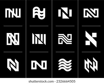 Collection of abstract line letter N logo design. Modern company initial N logo.