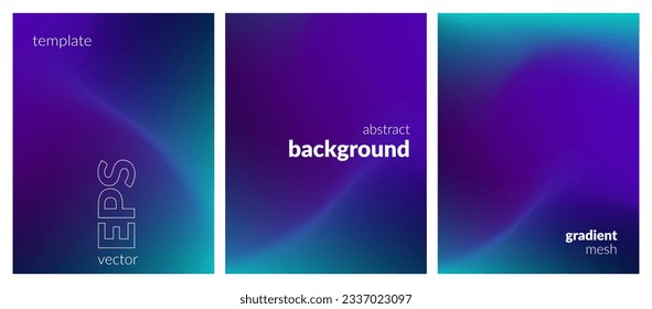 Collection Abstract liquid background. Dark blue color blend. Blurred fluid effect. Gradient mesh. Modern design template for posters, ad banners, brochures, flyers, covers, websites. EPS vector image