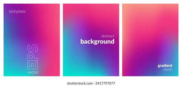 Collection abstract liquid background. Gradient mesh. Effect bright color blend. Blurred fluid colorful mix. Modern design template for web covers, ad banners, posters, brochures, flyers. Vector EPS