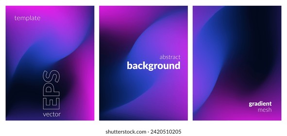 Collection abstract liquid background. Gradient mesh. Effect bright color blend. Blurred fluid colorful mix. Modern design template for web covers, ad banners, posters, brochures, flyers. Vector EPS