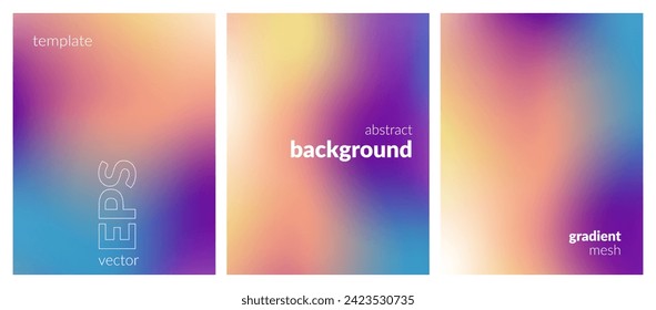 Collection abstract liquid background. Gradient mesh. Effect bright color blend. Blurred fluid colorful mix. Modern design template for web covers, ad banners, posters, brochures, flyers. Vector EPS