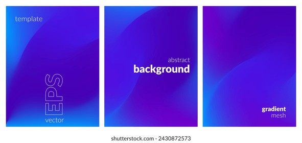 Collection abstract liquid background. Gradient mesh. Effect bright color blend. Blurred fluid colorful mix. Modern design template for web covers, ad banners, posters, brochures, flyers. Vector EPS