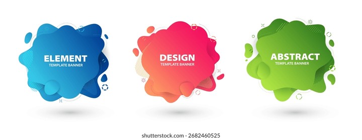 Collection of abstract liquid shape elements. Colorful fluid gradient design. Template for banner, logo, and presentation. Vector illustration.