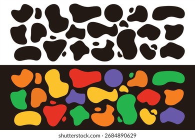 Uma coleção de formas líquidas abstratas. Bolhas líquidas. Formas de onda diversificadas e únicas. Formas arredondadas irregulares no plano de fundo. Ilustração de design.