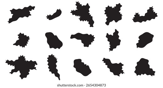 collection of abstract liquid shapes, modern smooth black colored design elements isolated on white background, vector illustration