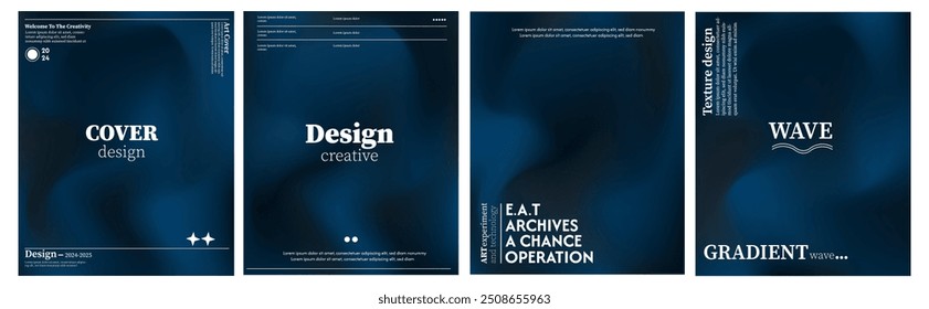 Collection of abstract liquid wave backgrounds in blue in the dark. minimalist pastel colors. The effect of combining dark and light colors. Modern design template in EPS Vector