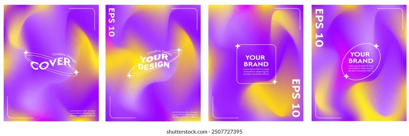Colección de fondos de textura de onda líquida abstracta. colores degradados púrpura y amarillo. Plantilla de diseño moderno para la cubierta del Web, Anuncio publicitario, cartel, folleto, volante.