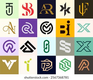 Collection of abstract logos with geometric letters