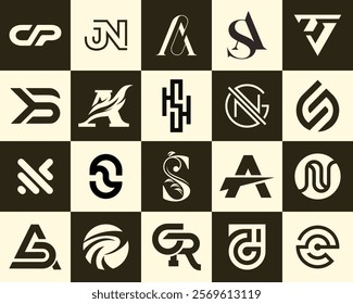 Collection of abstract logos with geometric letters