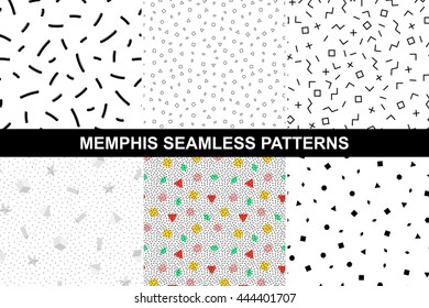 Colección de patrones de memphis abstractos con formas geométricas - sin fisuras. Estilo retro. Moda 1980-1990.