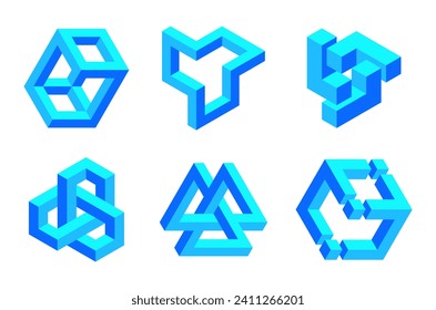 Collection of abstract minimal shapes isolated on white background. Design elements. Impossible shapes. Vector illustration.