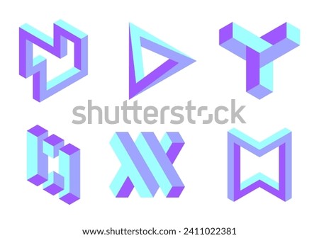 Collection of abstract minimal shapes isolated on white background. Design elements. Impossible shapes. Vector illustration.