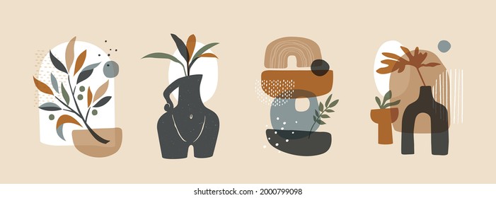 Colección de diseño abstracto de arte minimalista. Diseño moderno de mediados de siglo para impresiones, afiches, cubierta y papel pintado.