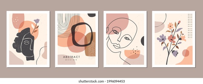 Collection of abstract minimalist art posters. Mid century modern design for prints, poster, cover and wallpaper.