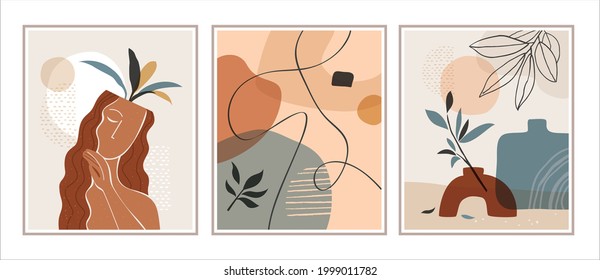 Collection of abstract minimalist art posters. Mid century modern design for prints, poster, cover and wallpaper.