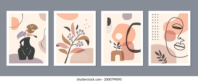 Collection of abstract minimalist art posters. Mid century modern design for prints, poster, cover and wallpaper.