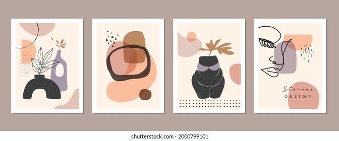 Collection of abstract minimalist art posters. Mid century modern design for prints, poster, cover and wallpaper.