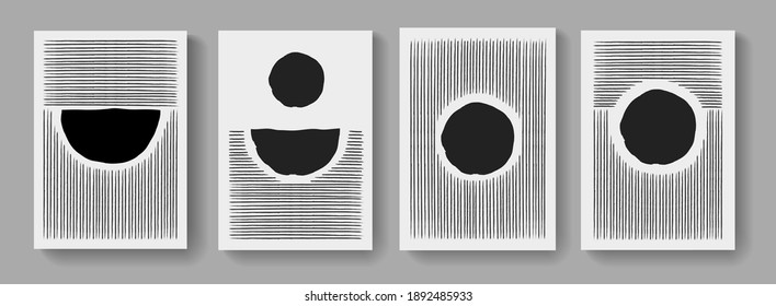 Collection of abstract minimalist posters. Mid-century concept art. Modern mobochrome posters. Illustration for Covers, Banners, Brochures and Postcards.