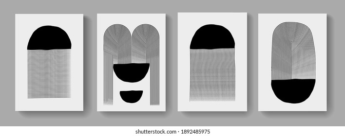 Collection of abstract minimalist posters. Mid-century concept art. Modern mobochrome posters. Illustration for Covers, Banners, Brochures and Postcards.