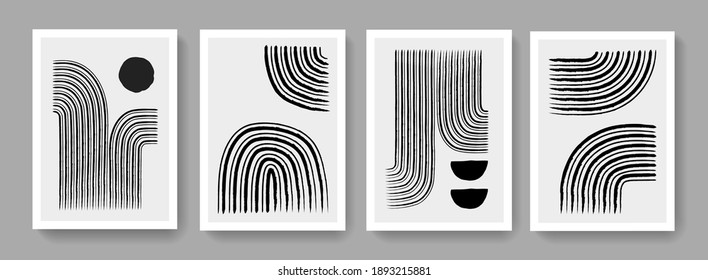 Collection of abstract minimalist posters. Mid-century concept art. Modern mobochrome posters. Illustration for Covers, Banners, Brochures and Postcards.