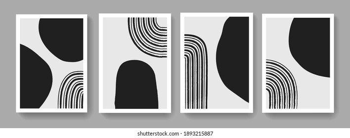 Collection of abstract minimalist posters. Mid-century concept art. Modern mobochrome posters. Illustration for Covers, Banners, Brochures and Postcards.