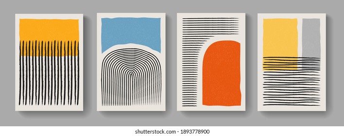 Collection of abstract minimalist posters. Mid-century concept art. Modern mobochrome posters. Illustration for Covers, Banners, Brochures and Postcards.