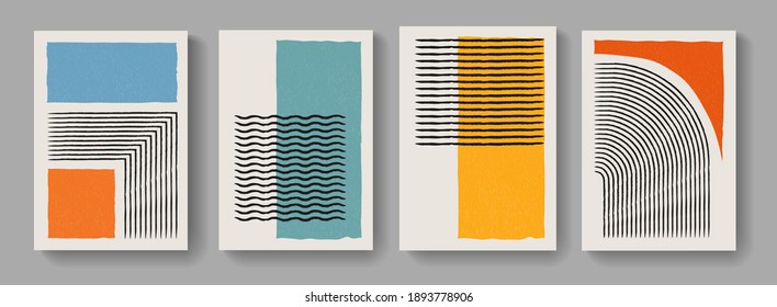 Collection of abstract minimalist posters. Mid-century concept art. Modern mobochrome posters. Illustration for Covers, Banners, Brochures and Postcards.