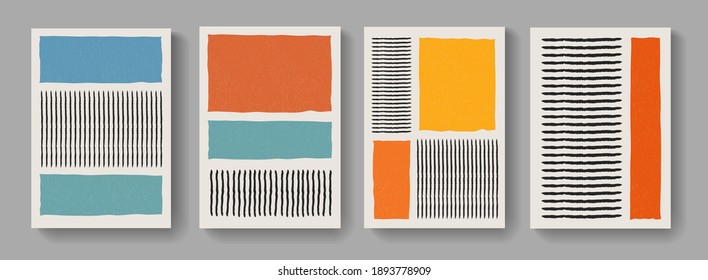 Collection of abstract minimalist posters. Mid-century concept art. Modern mobochrome posters. Illustration for Covers, Banners, Brochures and Postcards.