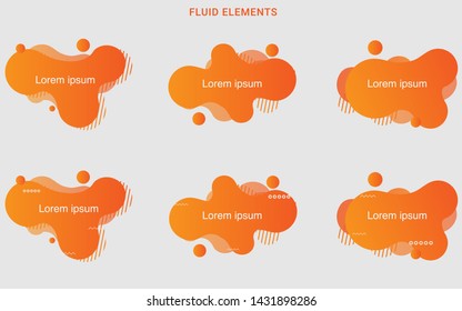 A collection of abstract modern graphic elements with orange liquid. Templates for the design of logos, leaflets or banners.