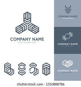 collection of abstract and modern gray logos with geometric shapes