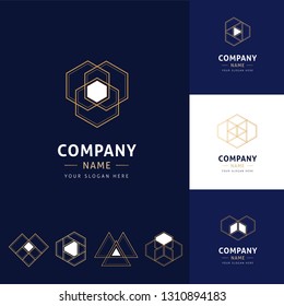 collection of abstract and modern logos of golden color with geometric shapes