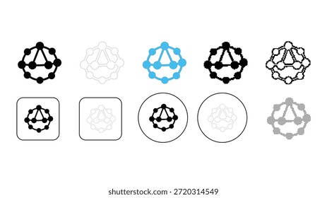 Colección de iconos de estructura molecular abstracta en varios estilos