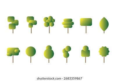 Collection of abstract natural stylized trees gradient vector Illustration