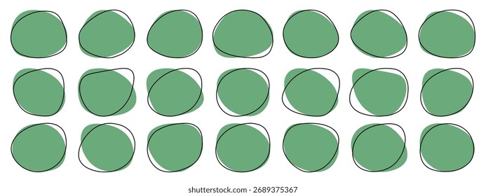 Collection of abstract organic blobs with hand drawn sketch outlines in a clean grid, perfect for UI placeholders, social posts, branding, backgrounds, stickers, and templates.