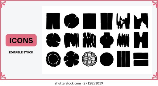 Collection of Abstract Organic Shape Hand Drawn Brush Stroke Elements