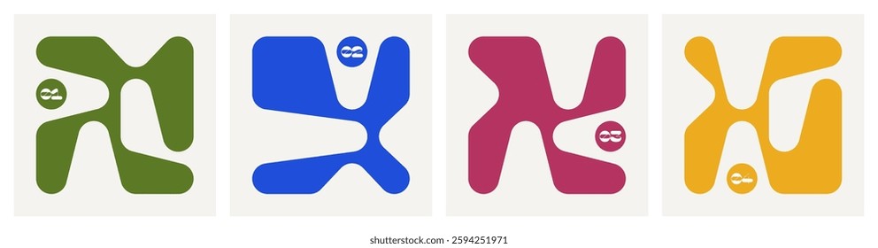 Collection of abstract organic shapes with fluid, modern, and geometric design. Design featuring different compositions of circles connected to each other. Perfect for branding, packing or poster 