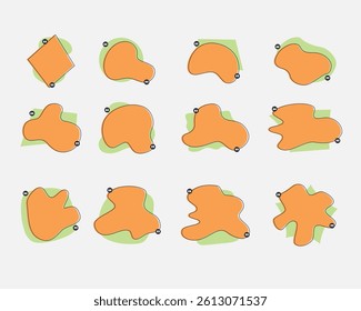 Collection of abstract, organic shapes in orange and light green.