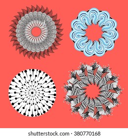 colección de elementos ornamentales abstractos sobre un fondo rojo