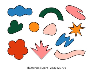 Collection of Abstract Outlined Shapes. A versatile set of 11 abstract hand-drawn shapes with bold outlines, designed to enhance creative projects with minimalist and modern art elements