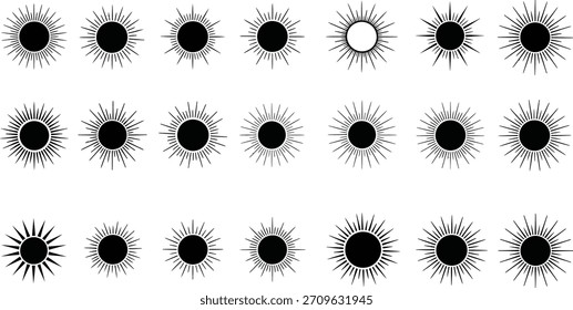 Collection of abstract oval shapes with radiating lines isolated on transparent background silhouette